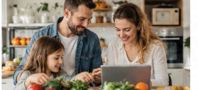Family reviewing household plans together.